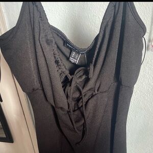 Black Sleeveless Dress with Lace-Up Detail